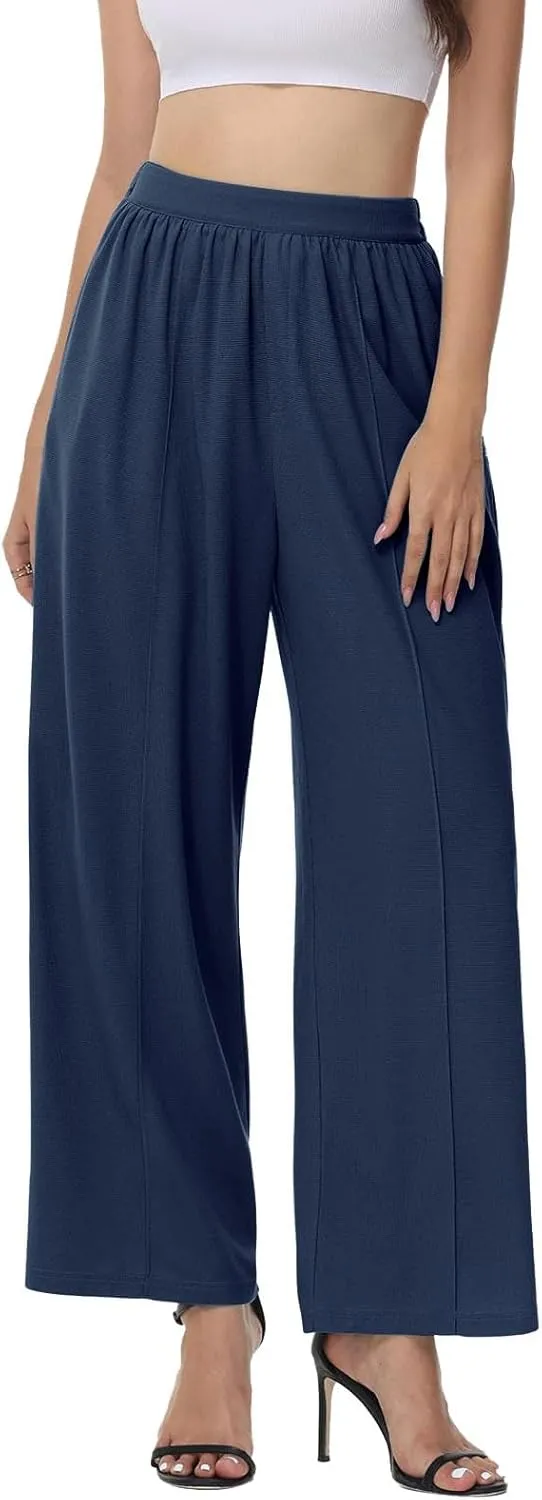 Wide Leg Casual Pants for Women High Waisted Business Palazzo Pants Elastic Trousers