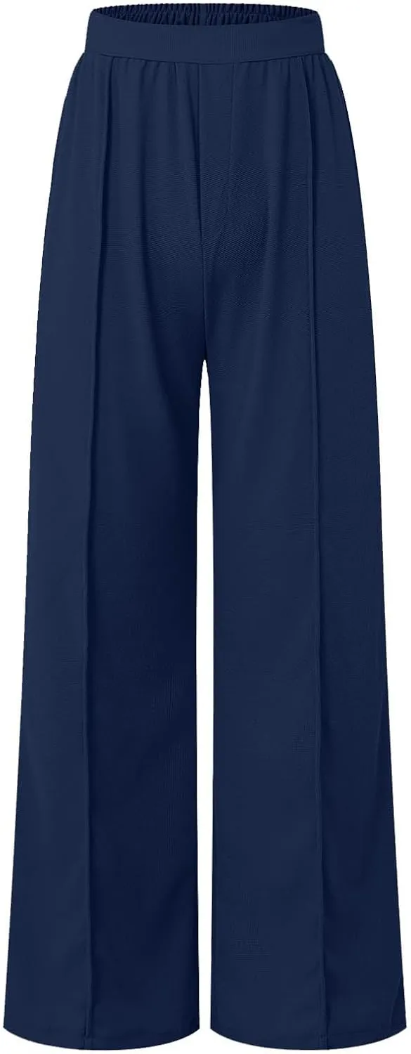 Wide Leg Casual Pants for Women High Waisted Business Palazzo Pants Elastic Trousers