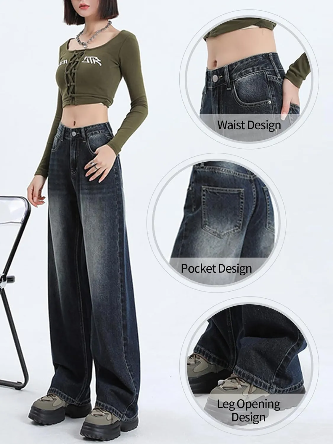 Wide Leg Jeans for Women High Waist Straight Leg Denim Pants Baggy Casual Loose Boyfriends Trousers Y2K