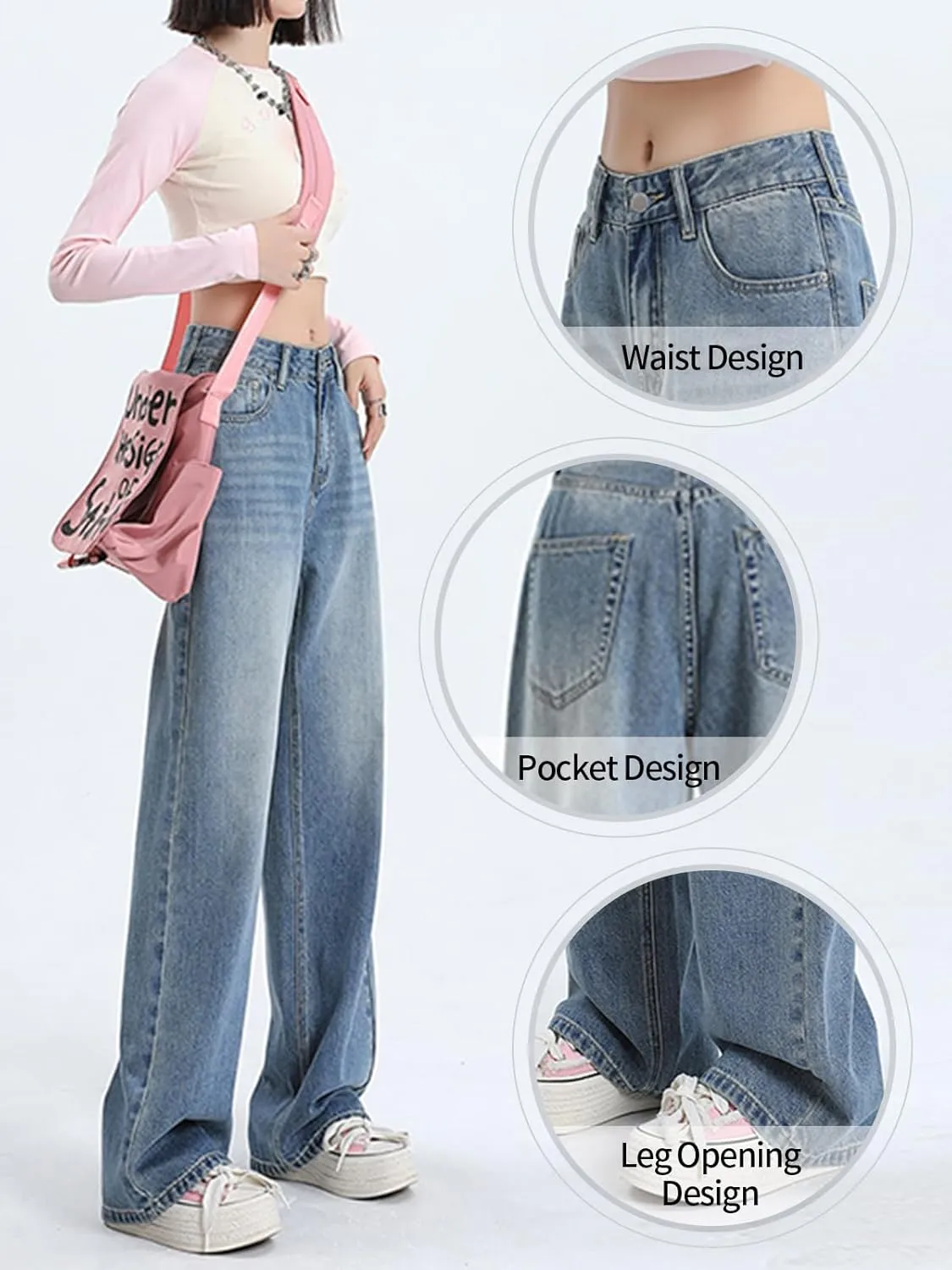 Wide Leg Jeans for Women High Waist Straight Leg Denim Pants Baggy Casual Loose Boyfriends Trousers Y2K