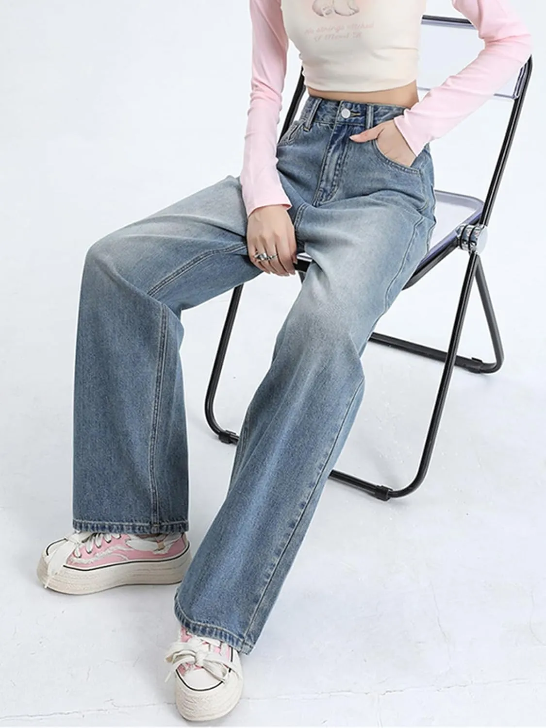 Wide Leg Jeans for Women High Waist Straight Leg Denim Pants Baggy Casual Loose Boyfriends Trousers Y2K