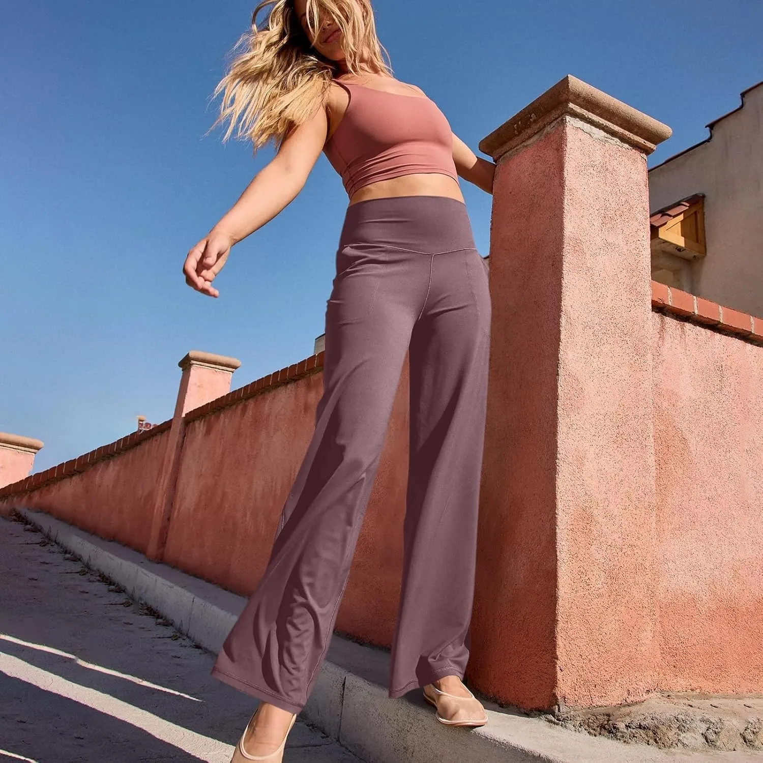 Wide Leg Pants Woman High Waist Yoga Pants with Pockets Loose Stretch Dress Work Sweatpants Casual Lounge