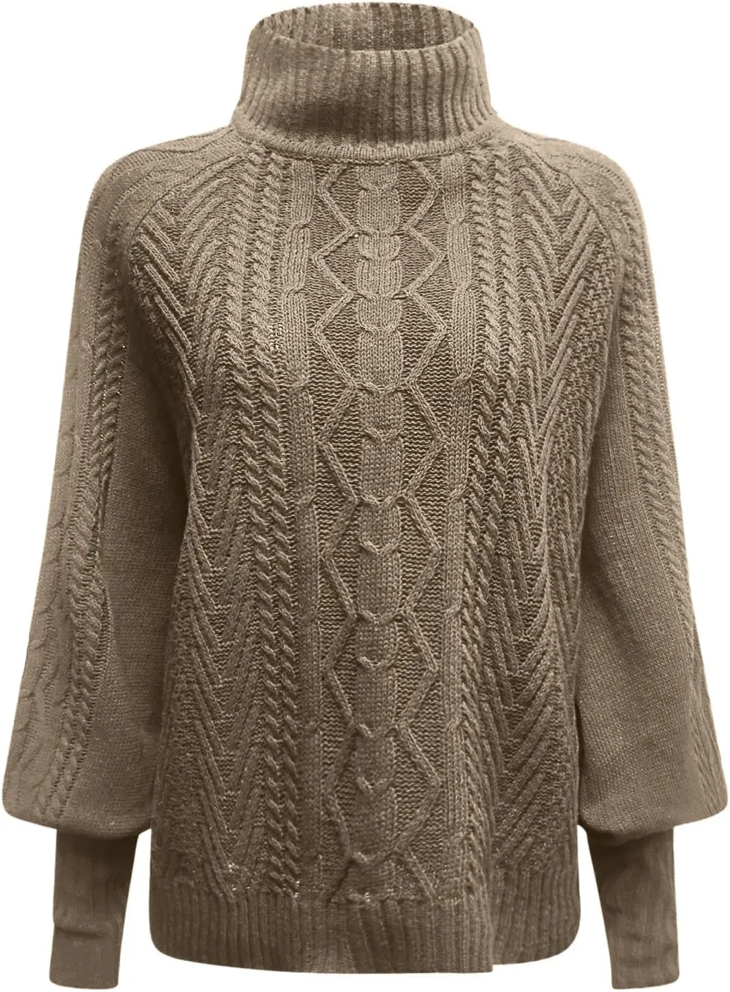 Women 2023 Fall Winter Sweater Mock Neck Balloon Sleeve Sweater Solid Lantern Sleeve Pullover Winter Chunky Sweater