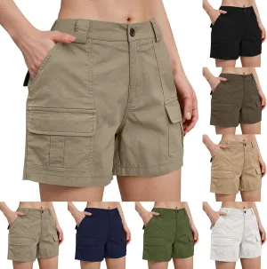 Women Cargo Shorts Summer Casual Hiking Shorts with Pockets Elastic Waist Button Bermuda Short Y2K Chino Short