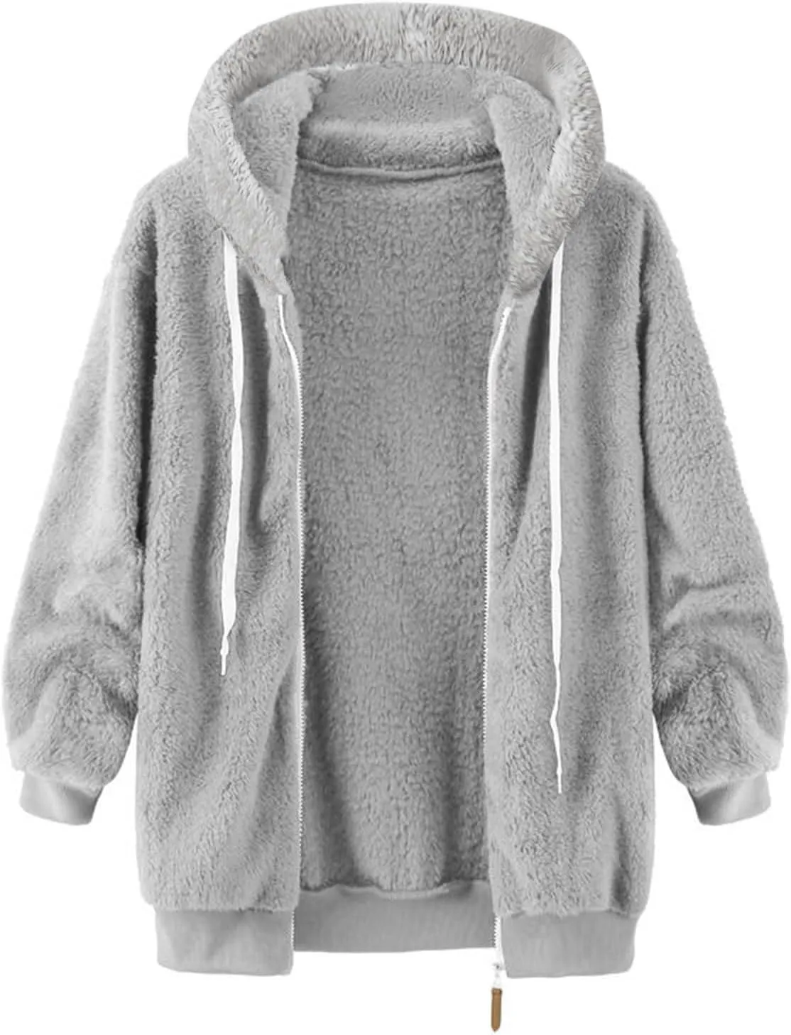 Women Fuzzy Jackets Full Zip Hooded Sweatshirt Coat Winter Warm Fleece Plush Zipper Hoodies Cozy Cardigan Outwear