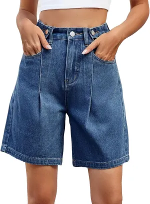 Women Jean Shorts High Rise Petite Wide Leg Short Pants with Pocket Vacation Casual Outfits