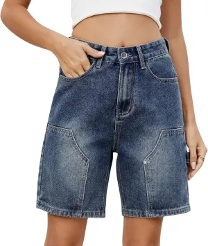 Women Jean Shorts High Rise Petite Wide Leg Short Pants with Pocket Vacation Casual Outfits