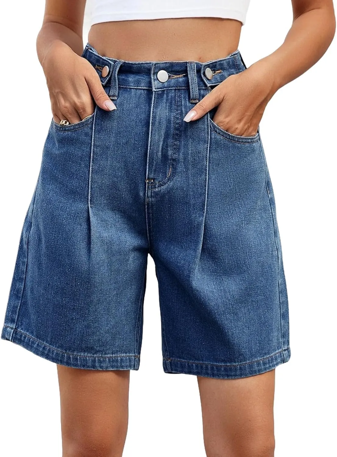 Women Jean Shorts High Rise Petite Wide Leg Short Pants with Pocket Vacation Casual Outfits