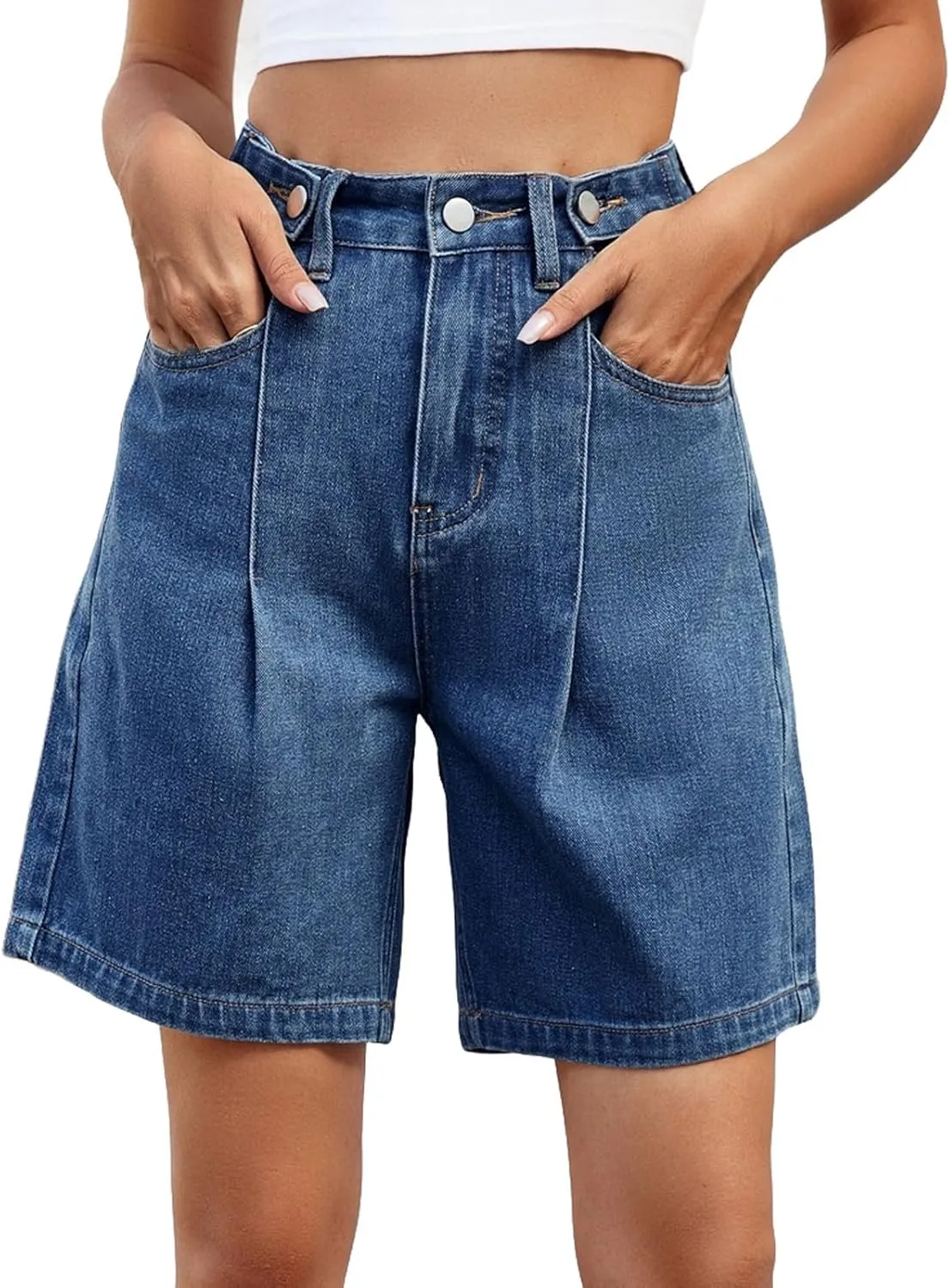 Women Jean Shorts High Rise Petite Wide Leg Short Pants with Pocket Vacation Casual Outfits