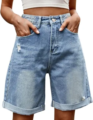 Women Jean Shorts High Rise Petite Wide Leg Short Pants with Pocket Vacation Casual Outfits