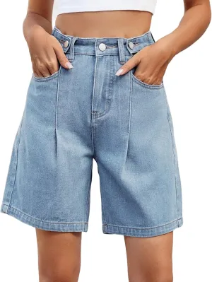 Women Jean Shorts High Rise Petite Wide Leg Short Pants with Pocket Vacation Casual Outfits