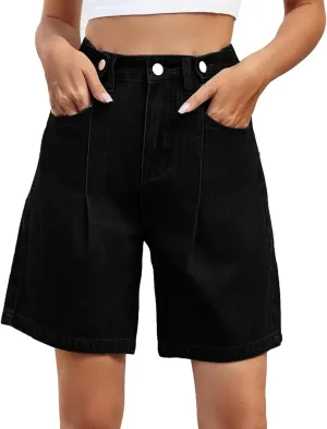 Women Jean Shorts High Rise Petite Wide Leg Short Pants with Pocket Vacation Casual Outfits