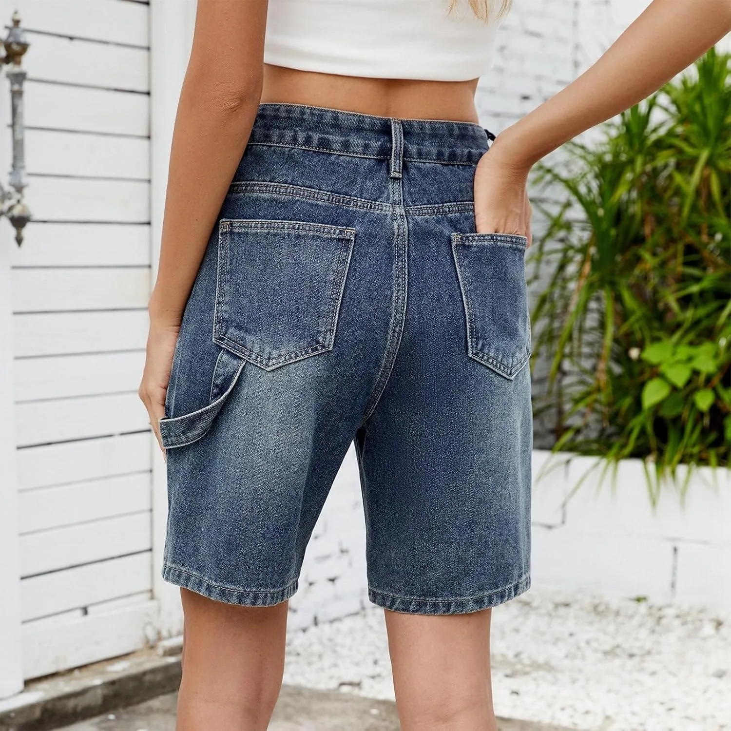 Women Jean Shorts High Rise Petite Wide Leg Short Pants with Pocket Vacation Casual Outfits