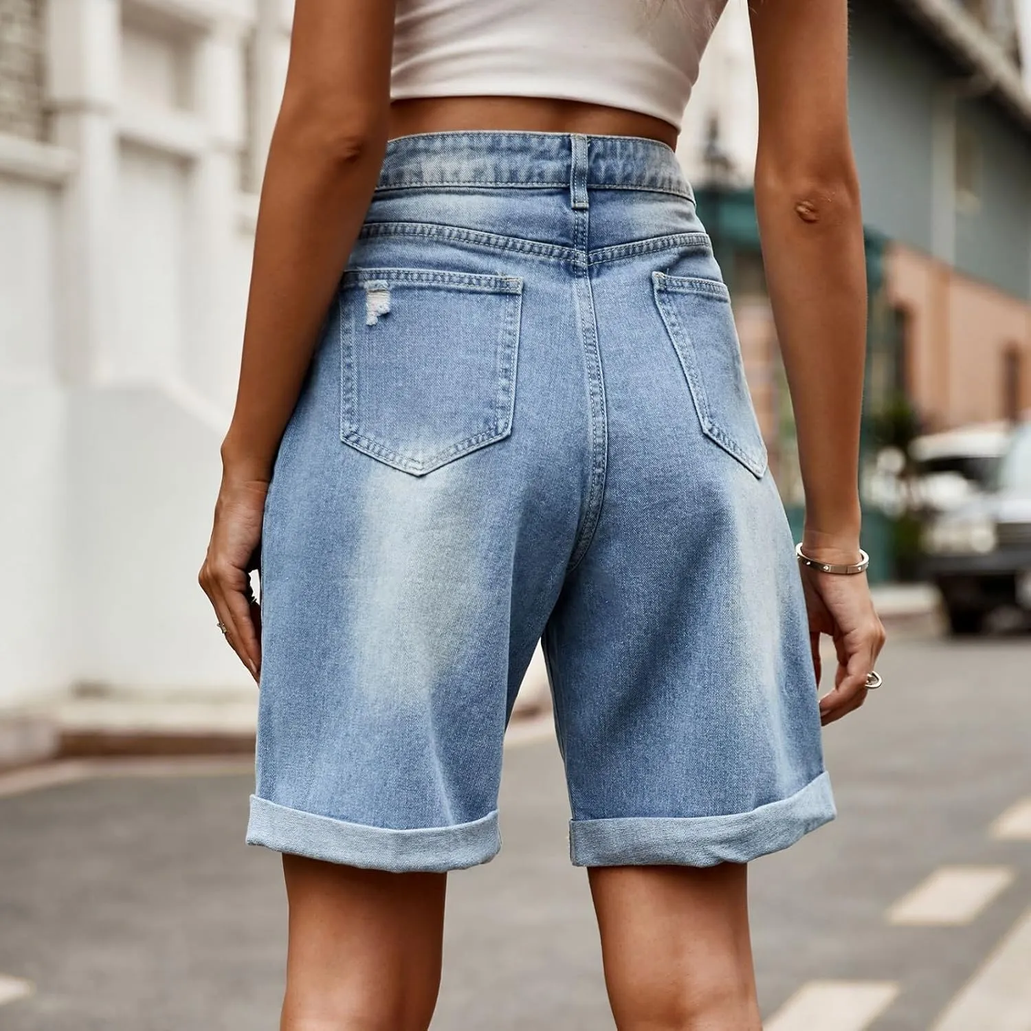 Women Jean Shorts High Rise Petite Wide Leg Short Pants with Pocket Vacation Casual Outfits