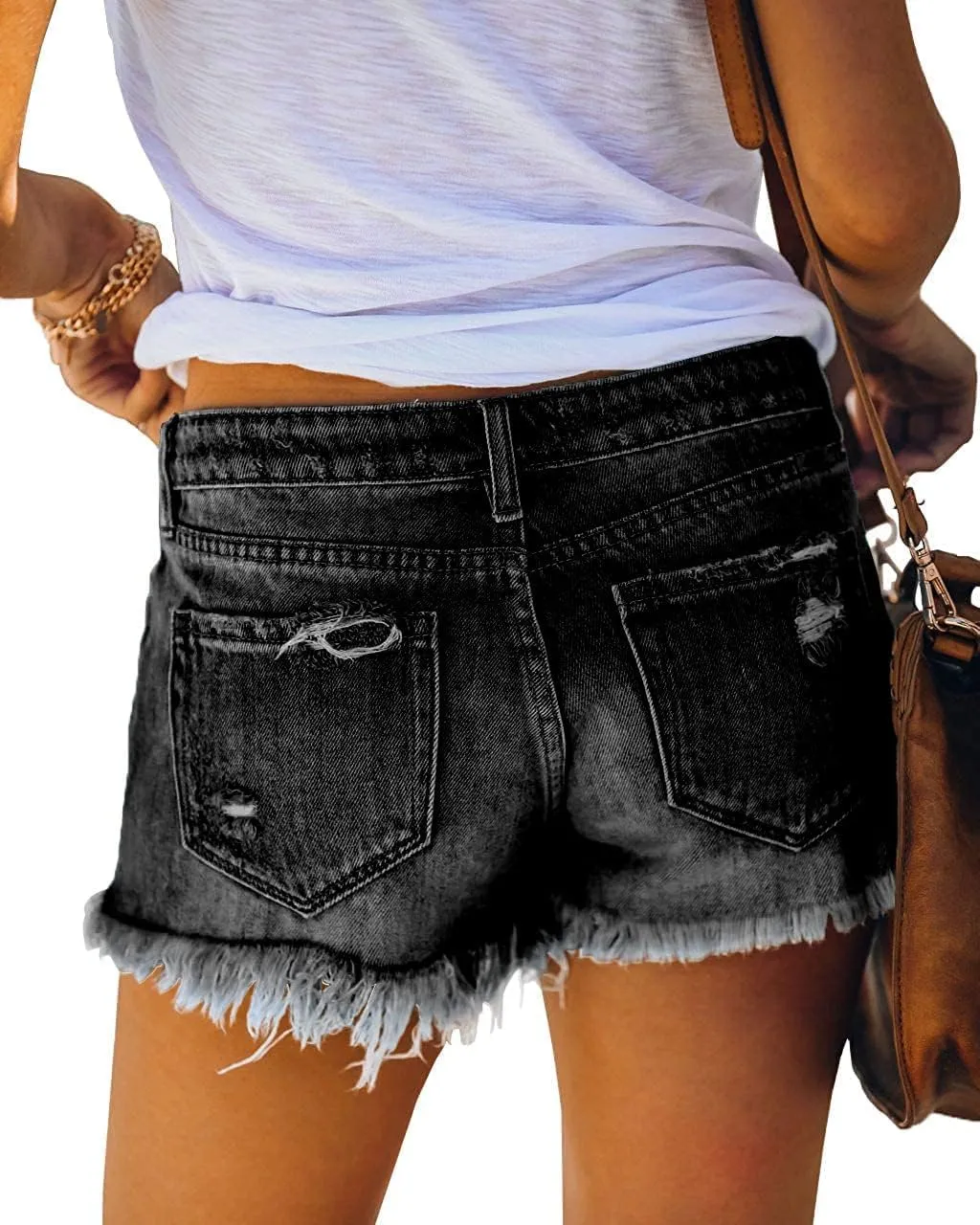 Women Jean Shorts High Waisted Denim Shorts Summer Casual Distressed Ripped Jeans Short Raw Hem Hot Short Jeans
