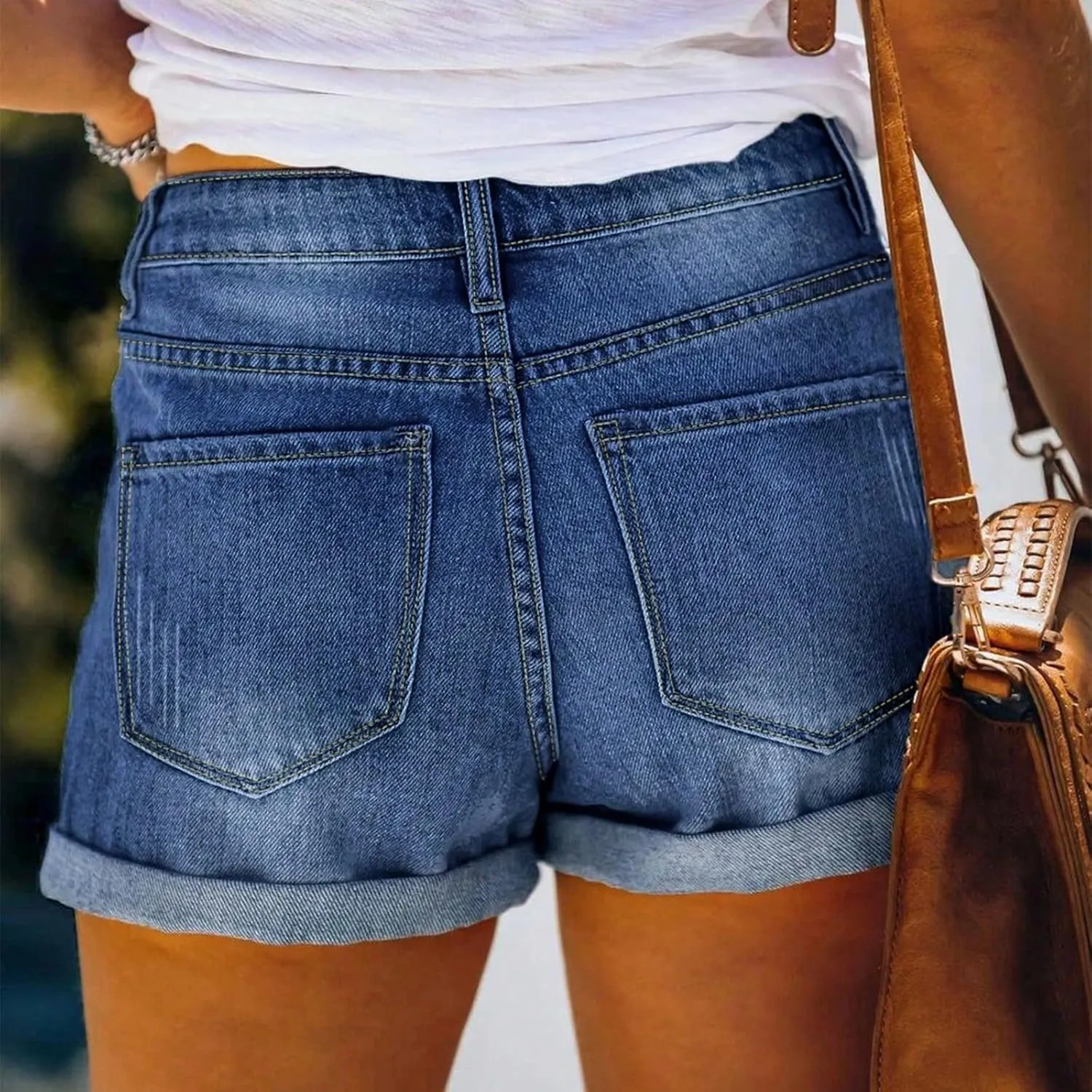 Women Jean Shorts High Waisted Denim Shorts Summer Casual Distressed Ripped Jeans Short Raw Hem Hot Short Jeans