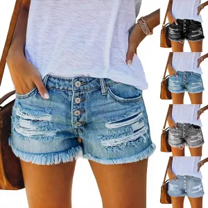 Women Jean Shorts High Waisted Denim Shorts Summer Casual Distressed Ripped Jeans Short Raw Hem Hot Short Jeans