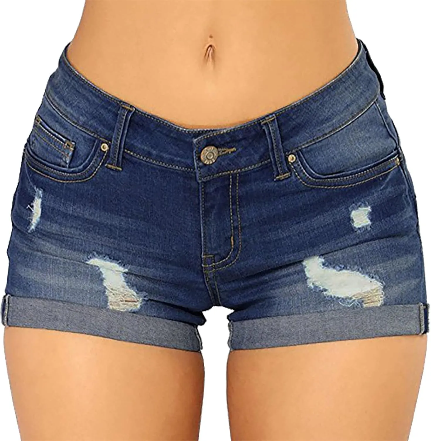 Women Jeans Shorts Pants Overalls Stretch-Free Slim Hole Distressed Casual Fit Hot Trousers