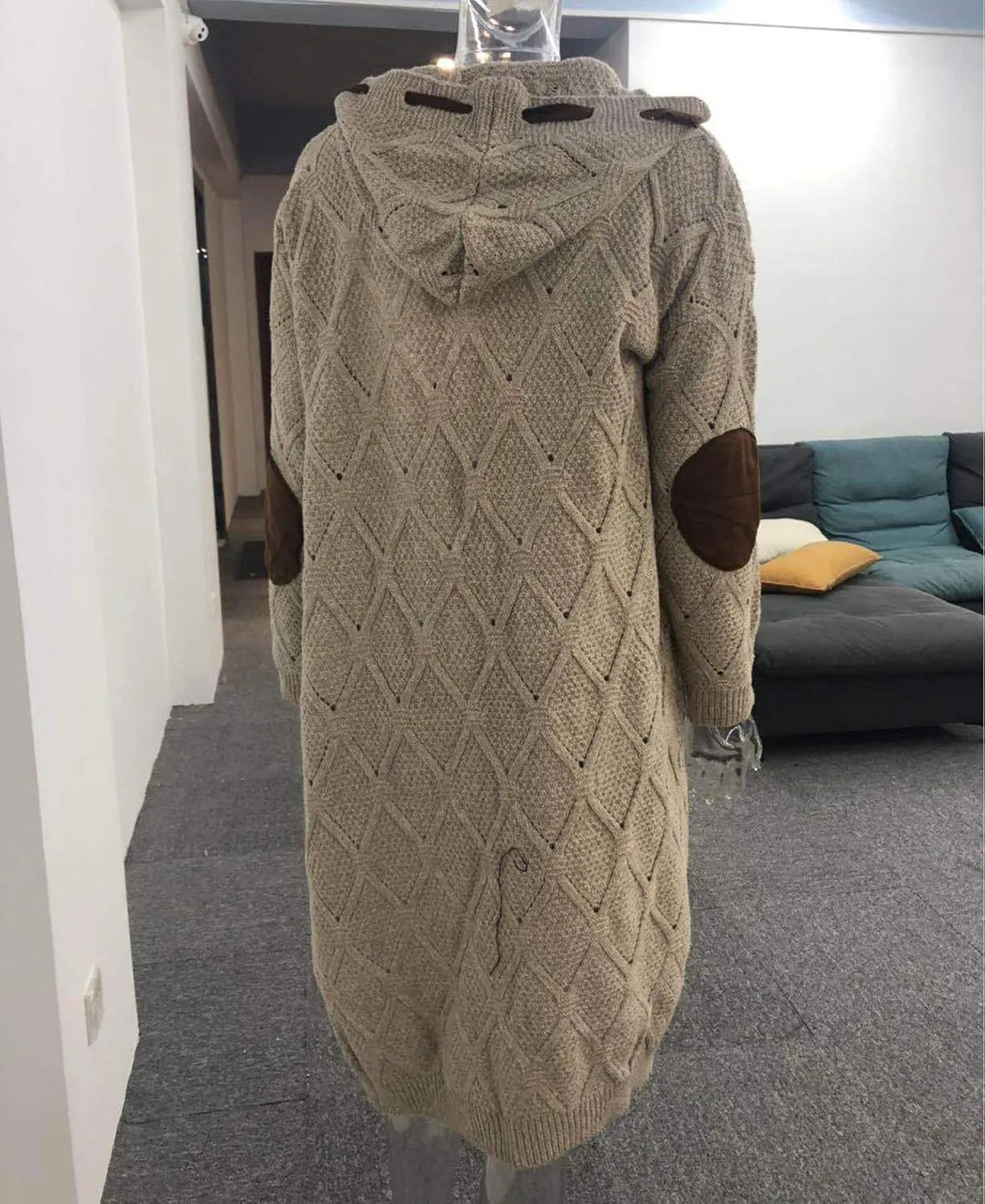 Women Long Cardigan Sweater Jacket Hooded Open Front Cable Knit Sweaters Coat