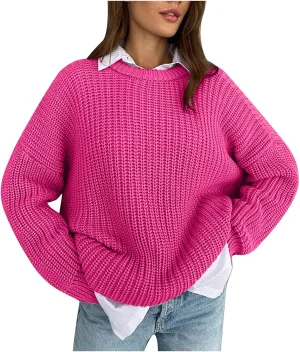 Women Loose Cable Knit Sweaters Long Sleeve Round Neck Sweater Trendy Casual Chunky Pullovers