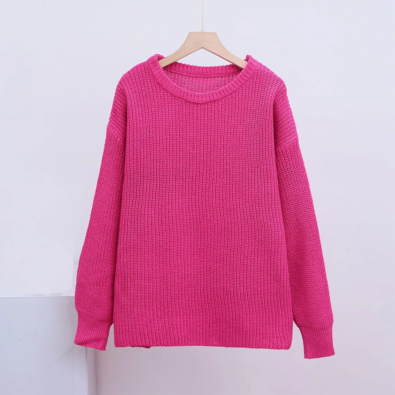 Women Loose Cable Knit Sweaters Long Sleeve Round Neck Sweater Trendy Casual Chunky Pullovers