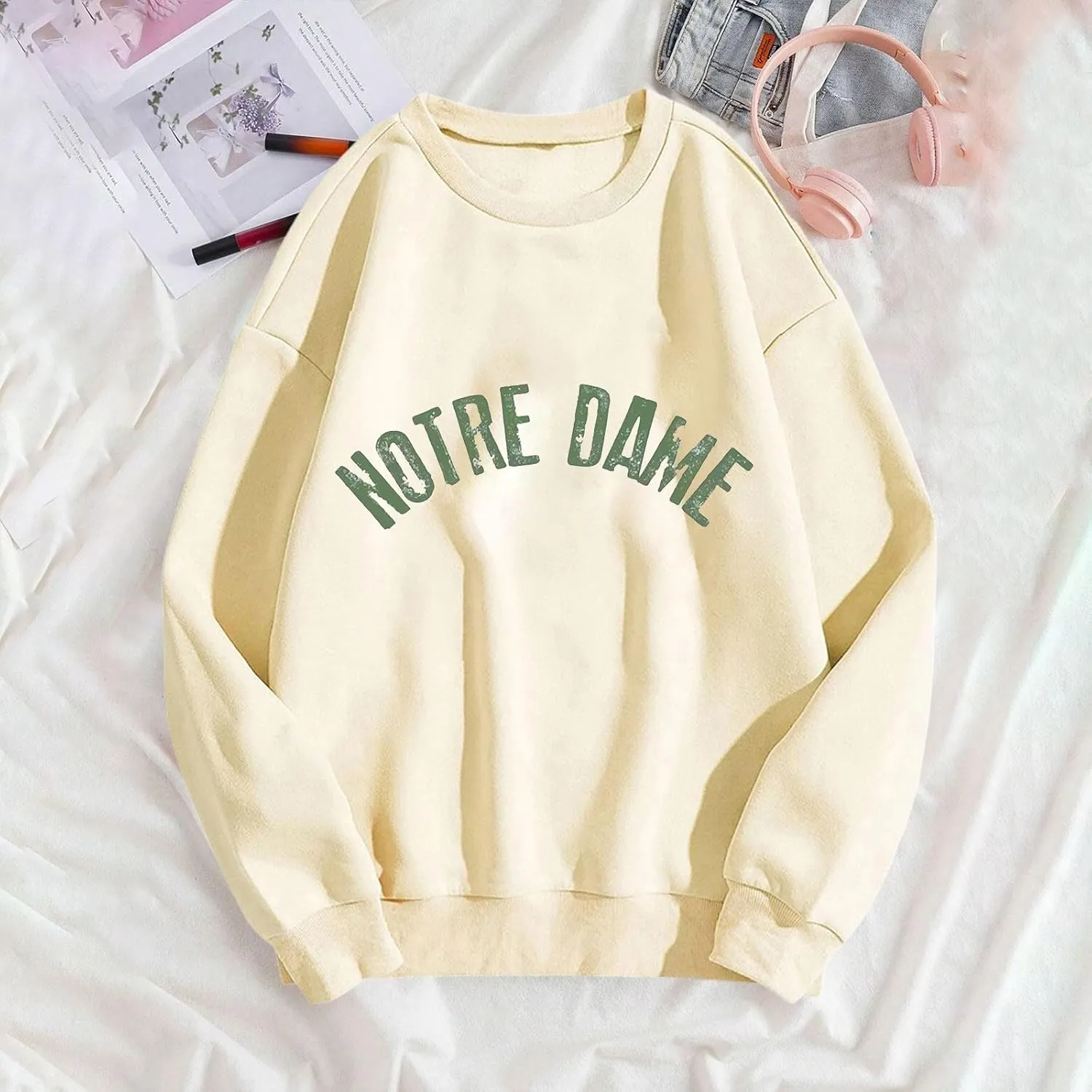 Women Oversized Sweatshirt Hoodies Letter Graphic Print Sweatshirts Casual Long Sleeve Crewneck Shirt Blouses