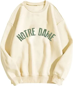 Women Oversized Sweatshirt Hoodies Letter Graphic Print Sweatshirts Casual Long Sleeve Crewneck Shirt Blouses