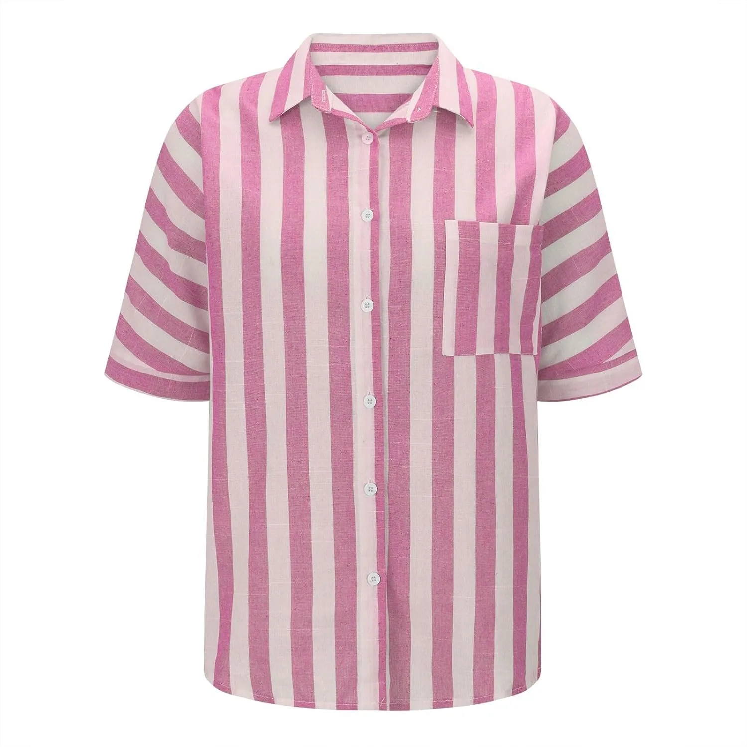 Women Striped Button Down Shirts Cotton Linen Blouse Tops Short Sleeve Collar Guaze Shirt Trendy Vacation Work Clothes