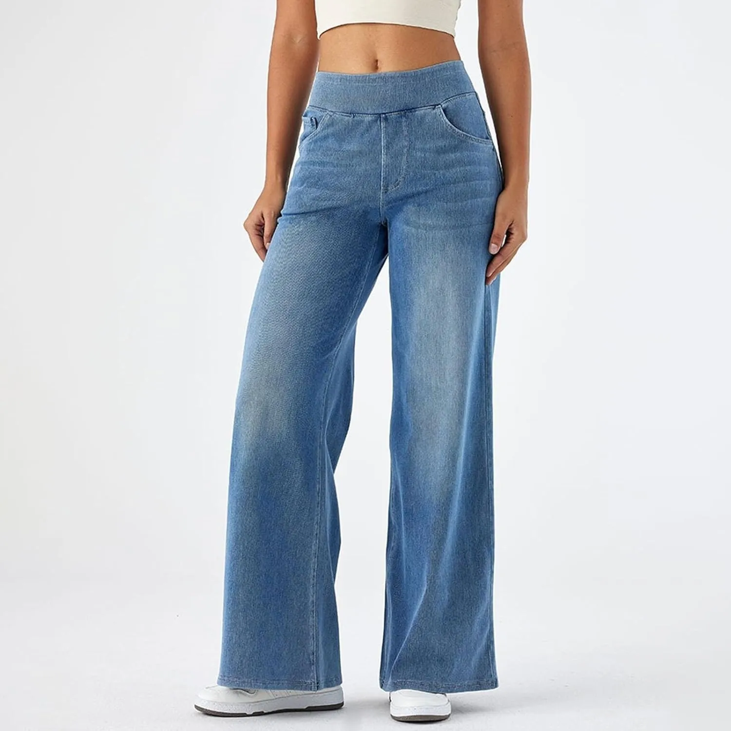 Women Sweatpant Jeans Wide Leg Stretchy Pant Sweatpants That Look Like Jeans Baggy Pull On High Waist Demin Pants