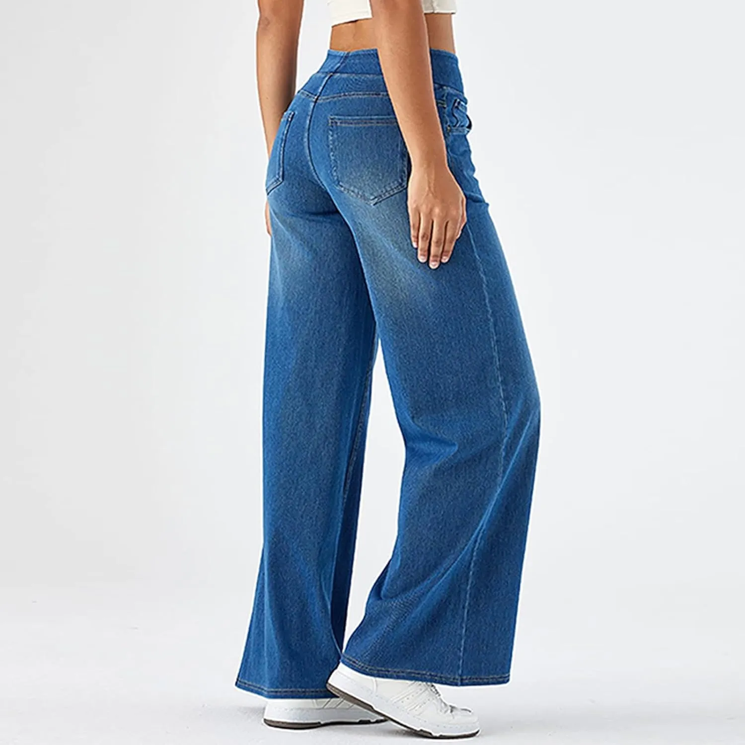 Women Sweatpant Jeans Wide Leg Stretchy Pant Sweatpants That Look Like Jeans Baggy Pull On High Waist Demin Pants