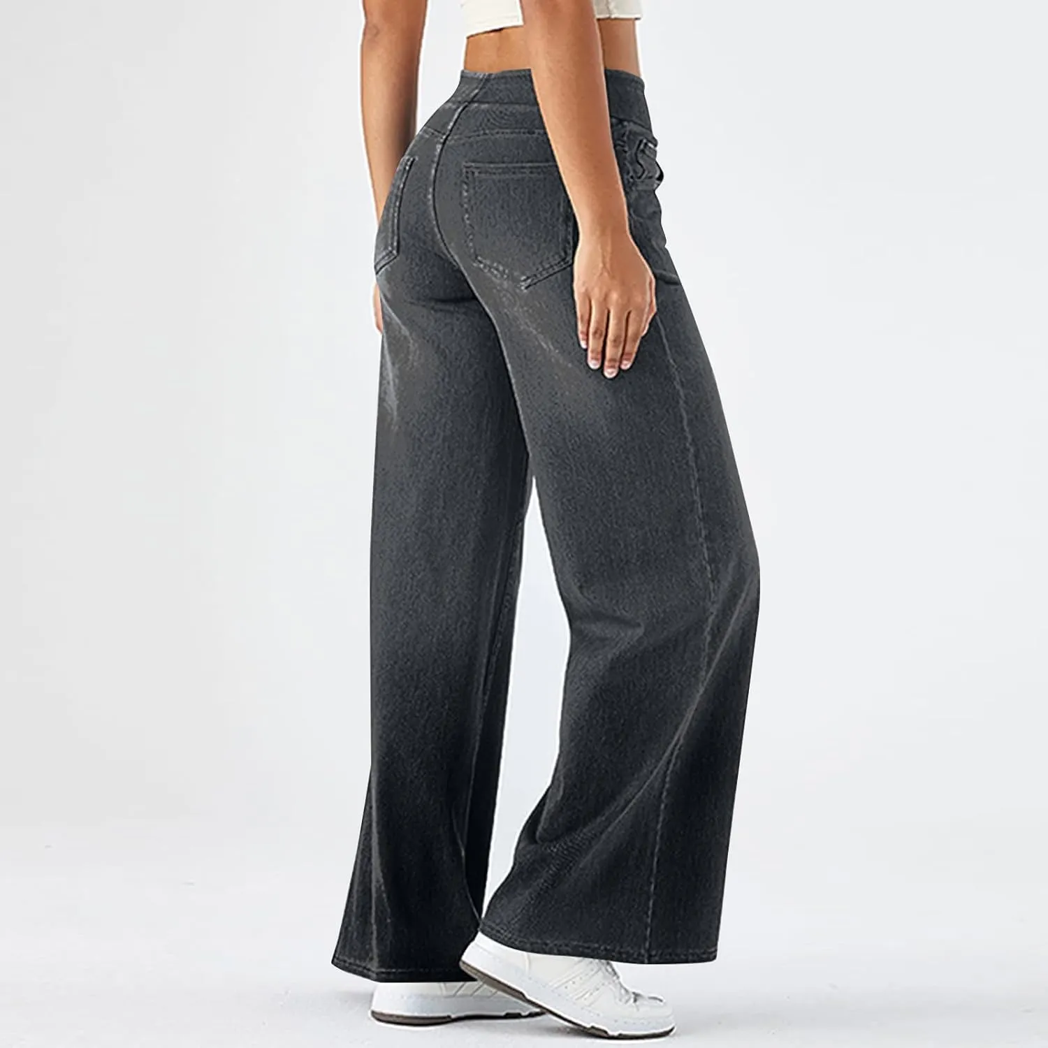 Women Sweatpant Jeans Wide Leg Stretchy Pant Sweatpants That Look Like Jeans Baggy Pull On High Waist Demin Pants