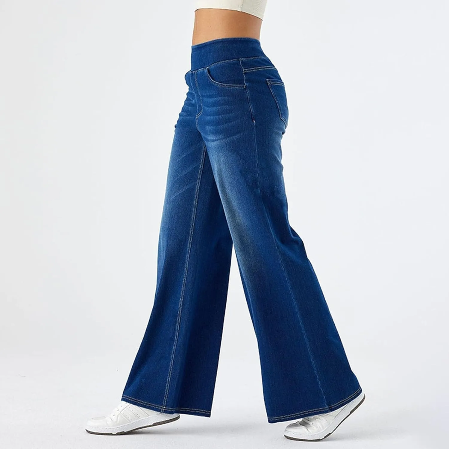 Women Sweatpant Jeans Wide Leg Stretchy Pant Sweatpants That Look Like Jeans Baggy Pull On High Waist Demin Pants