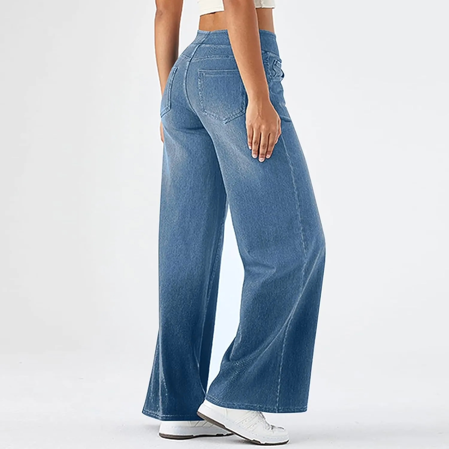 Women Sweatpant Jeans Wide Leg Stretchy Pant Sweatpants That Look Like Jeans Baggy Pull On High Waist Demin Pants