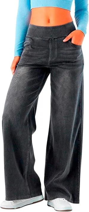 Women Sweatpant Jeans Wide Leg Stretchy Pant Sweatpants That Look Like Jeans Baggy Pull On High Waist Demin Pants