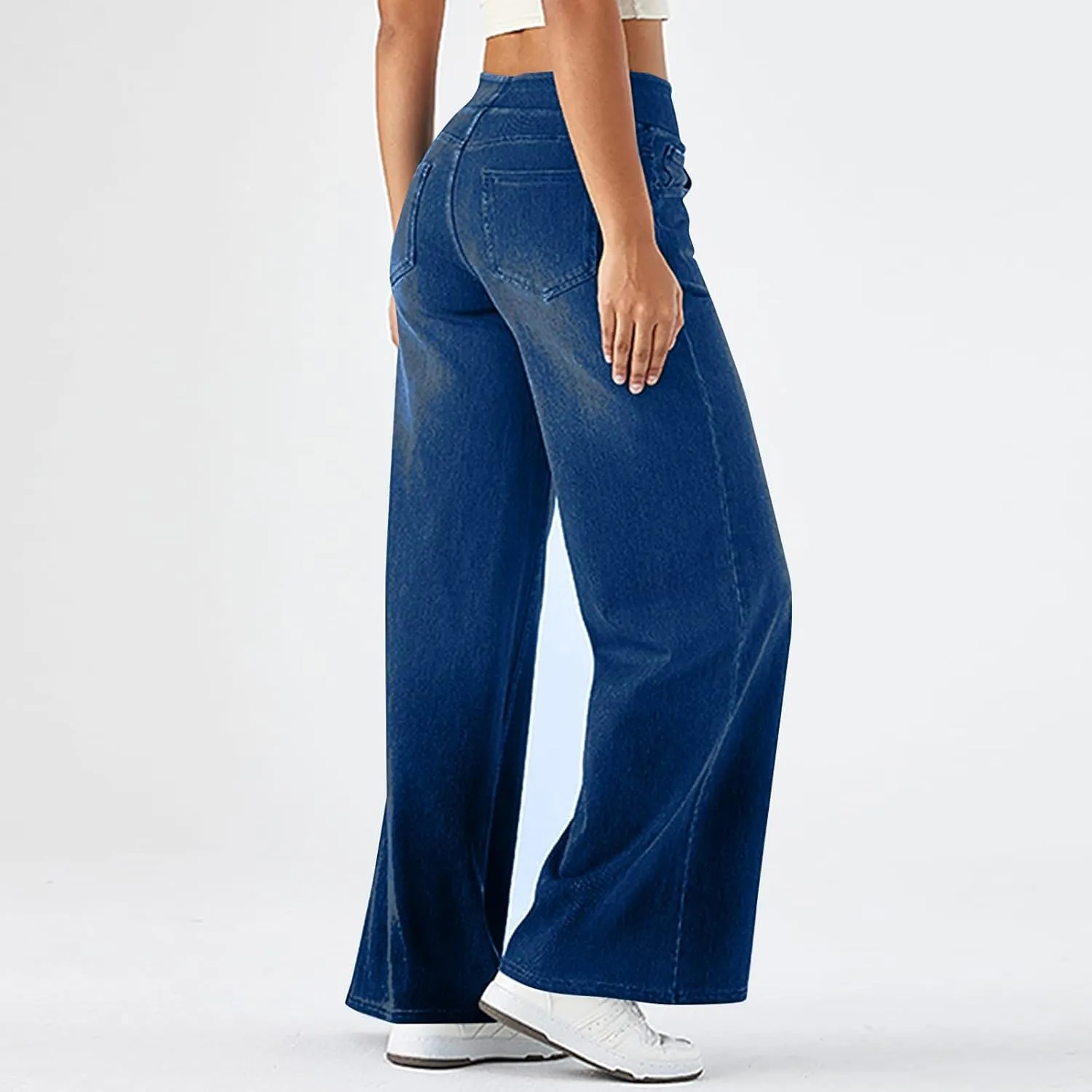 Women Sweatpant Jeans Wide Leg Stretchy Pant Sweatpants That Look Like Jeans Baggy Pull On High Waist Demin Pants