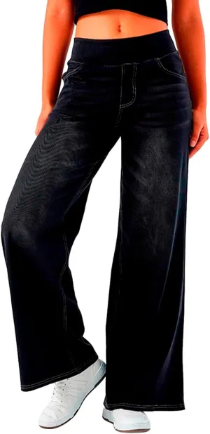 Women Sweatpant Jeans Wide Leg Stretchy Pant Sweatpants That Look Like Jeans Baggy Pull On High Waist Demin Pants