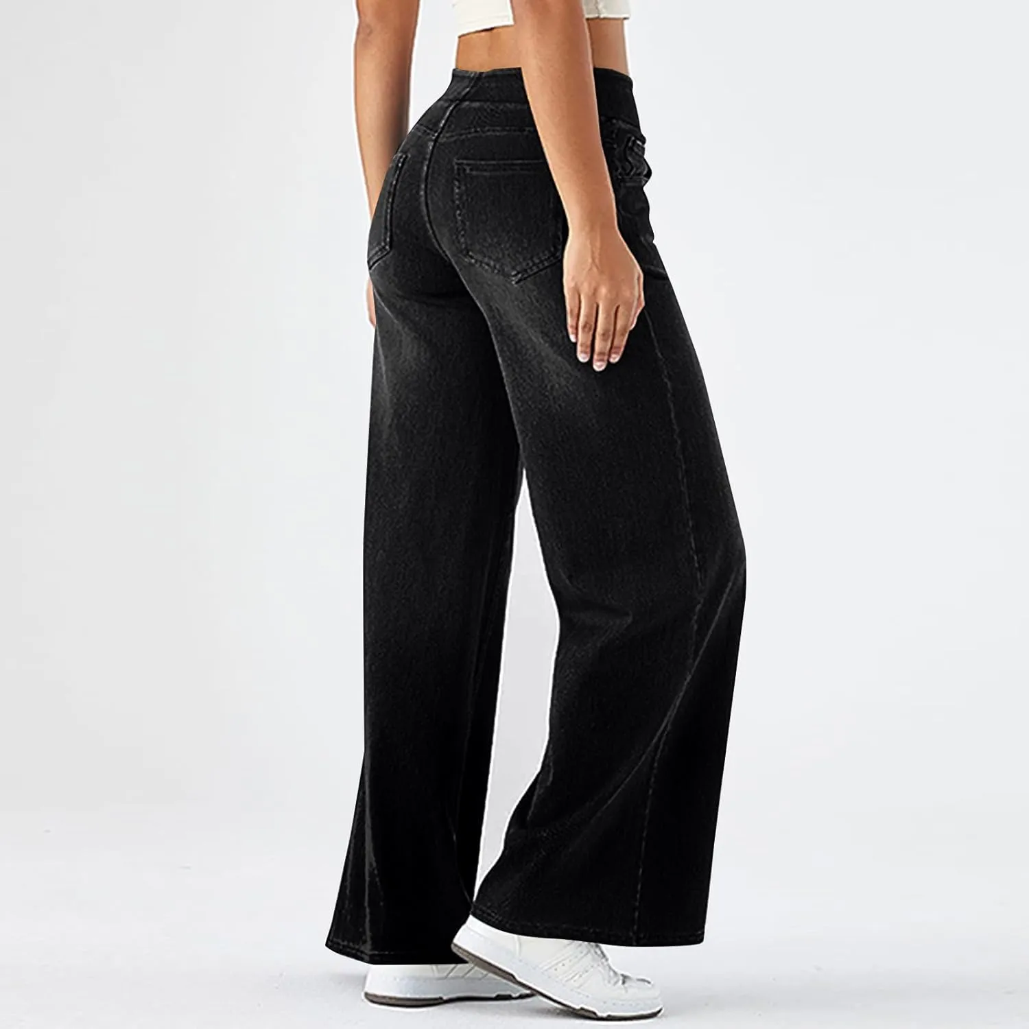 Women Sweatpant Jeans Wide Leg Stretchy Pant Sweatpants That Look Like Jeans Baggy Pull On High Waist Demin Pants
