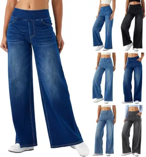 Women Sweatpant Jeans Wide Leg Stretchy Pant Sweatpants That Look Like Jeans Baggy Pull On High Waist Demin Pants