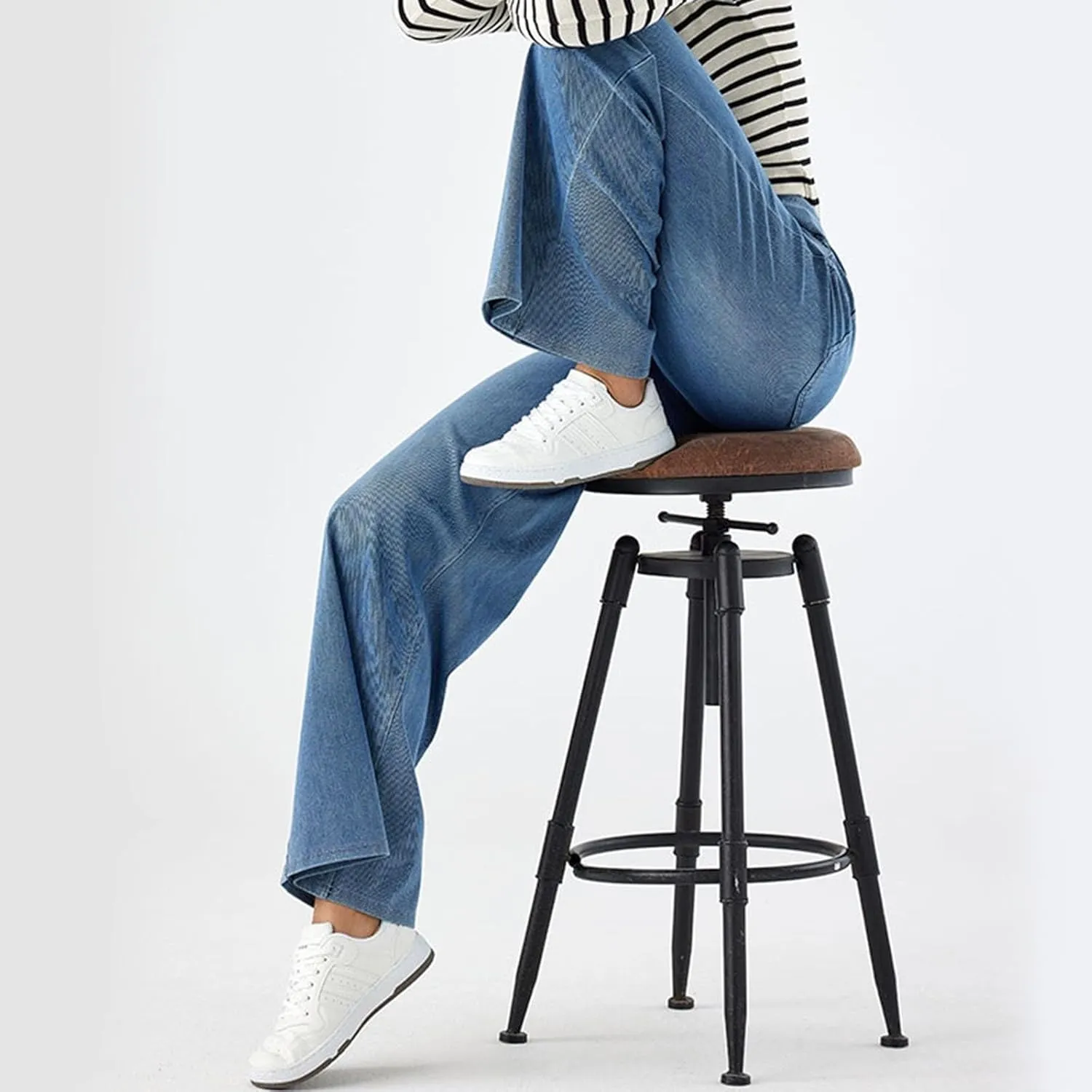 Women Sweatpant Jeans Wide Leg Stretchy Pant Sweatpants That Look Like Jeans Baggy Pull On High Waist Demin Pants