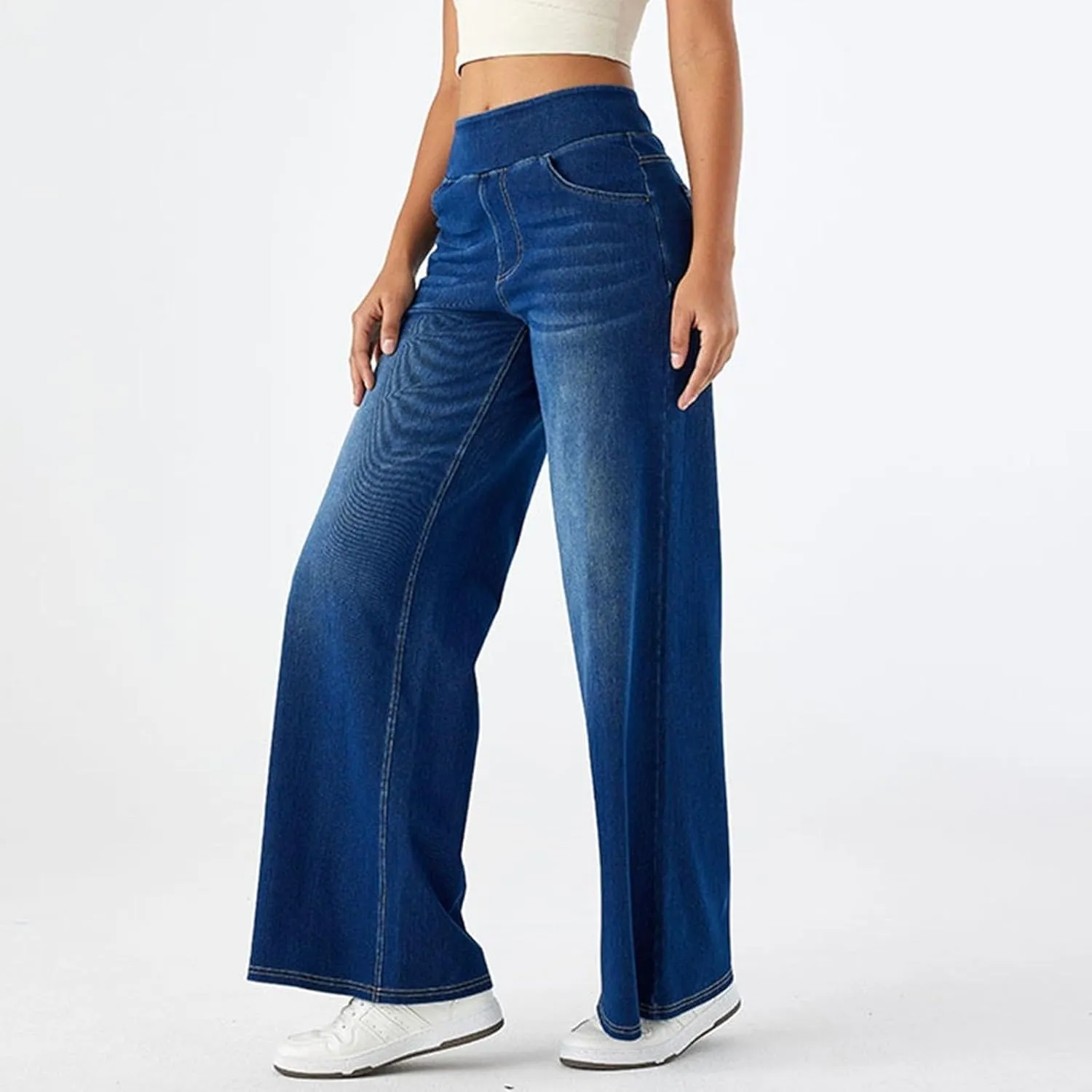 Women Sweatpant Jeans Wide Leg Stretchy Pant Sweatpants That Look Like Jeans Baggy Pull On High Waist Demin Pants