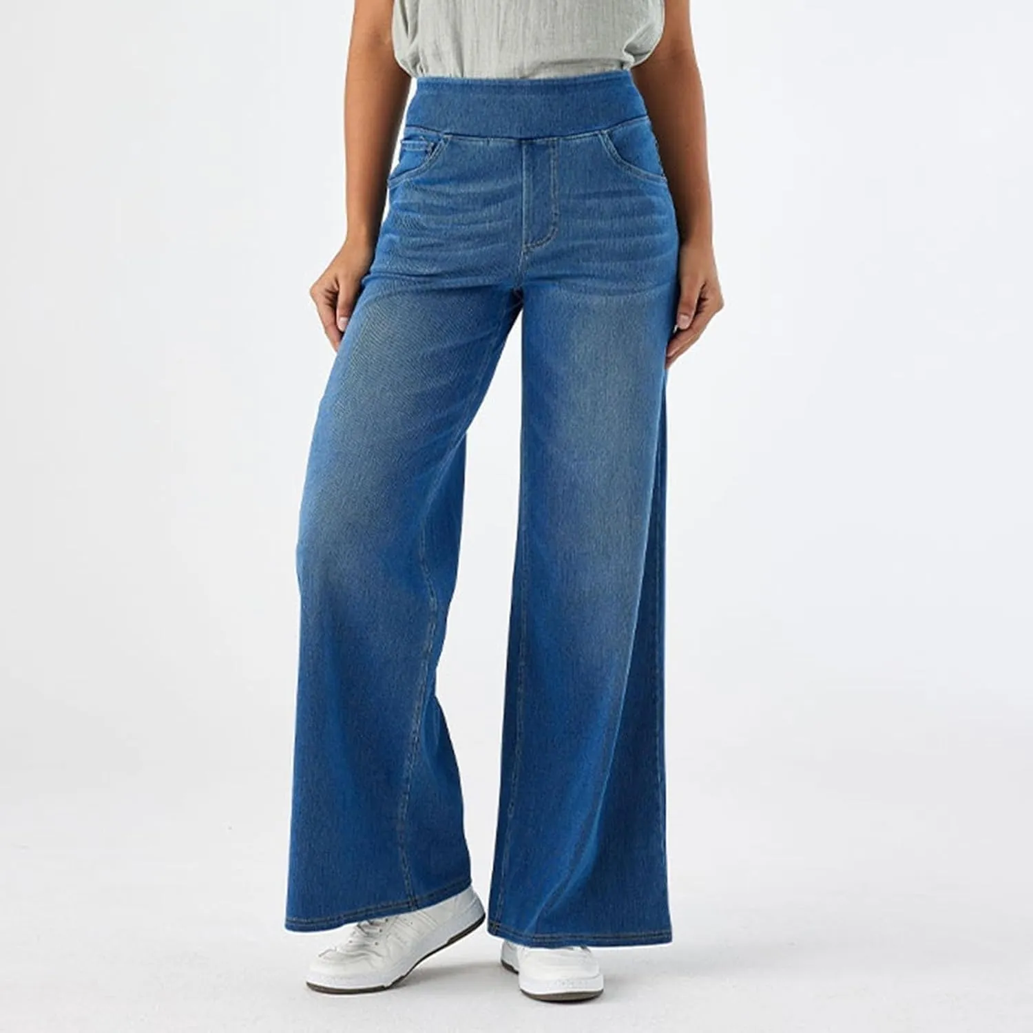 Women Sweatpant Jeans Wide Leg Stretchy Pant Sweatpants That Look Like Jeans Baggy Pull On High Waist Demin Pants