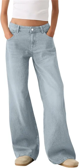 Women Sweatpants Jeans Y2K Baggy Denim Pants Streetwear Trendy High Waisted Wide Leg Boyfriend Jeans with Pockets
