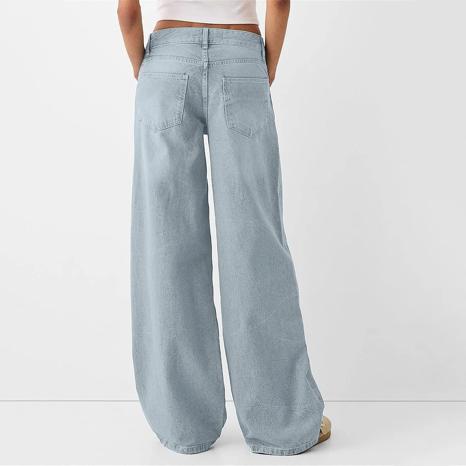 Women Sweatpants Jeans Y2K Baggy Denim Pants Streetwear Trendy High Waisted Wide Leg Boyfriend Jeans with Pockets