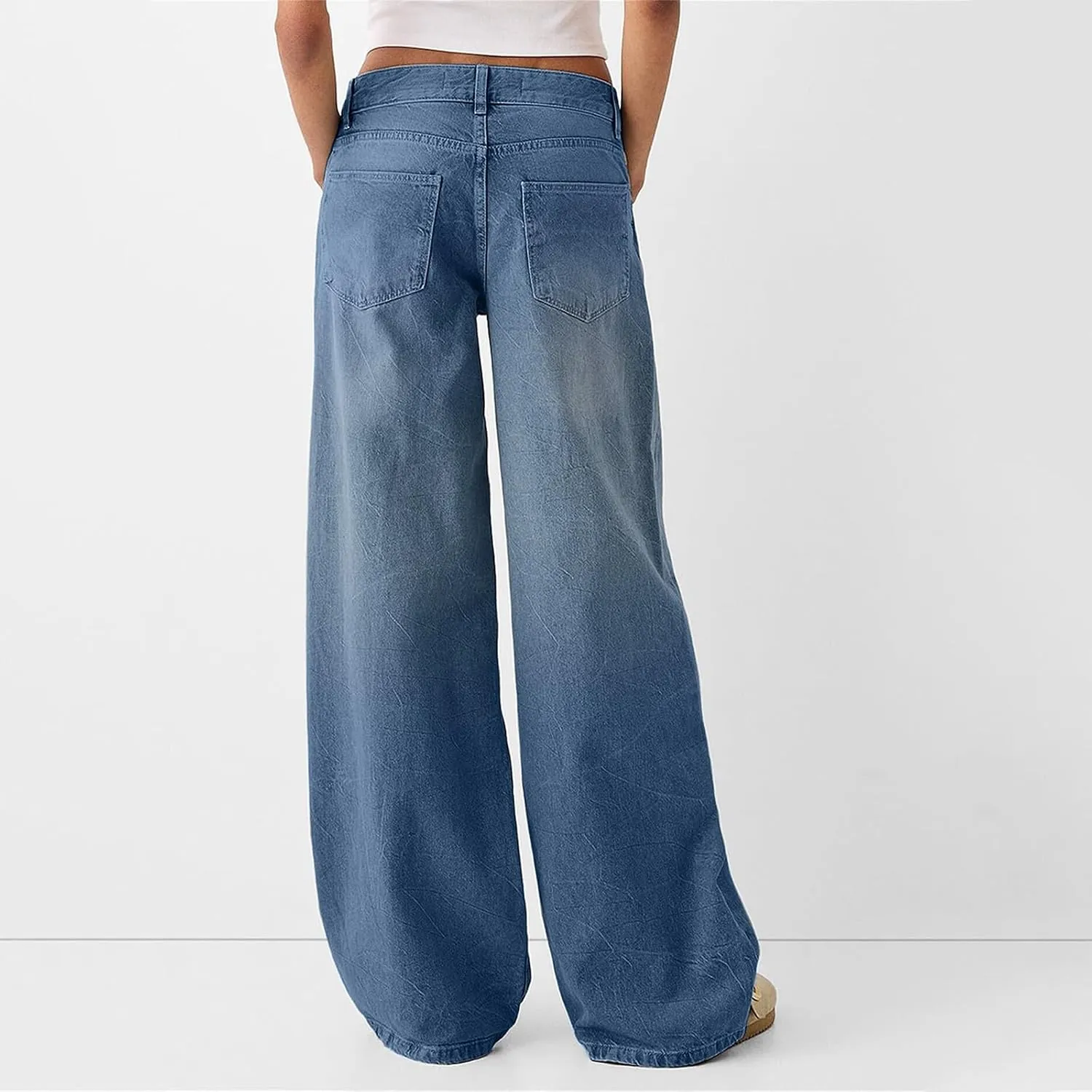 Women Sweatpants Jeans Y2K Baggy Denim Pants Streetwear Trendy High Waisted Wide Leg Boyfriend Jeans with Pockets