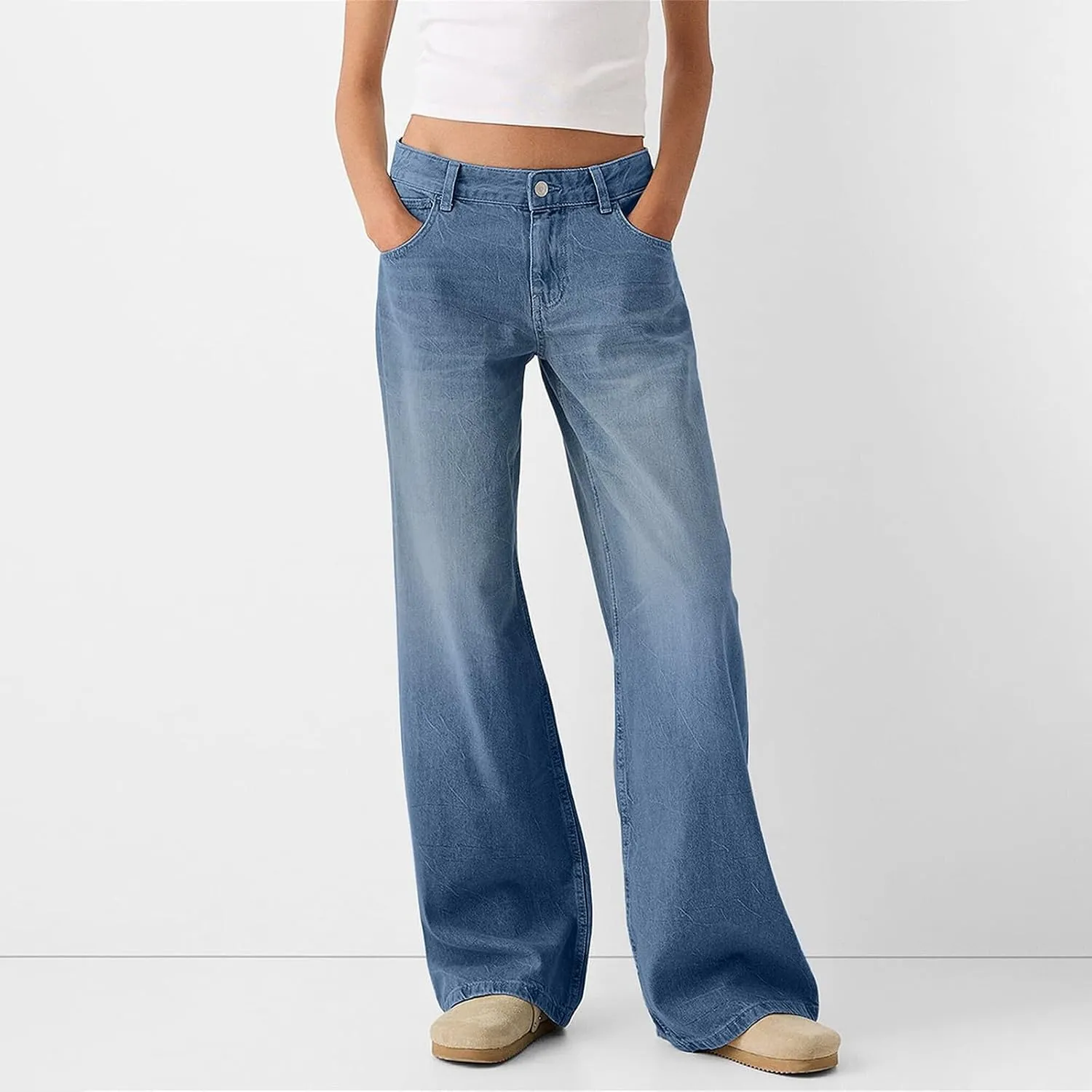 Women Sweatpants Jeans Y2K Baggy Denim Pants Streetwear Trendy High Waisted Wide Leg Boyfriend Jeans with Pockets