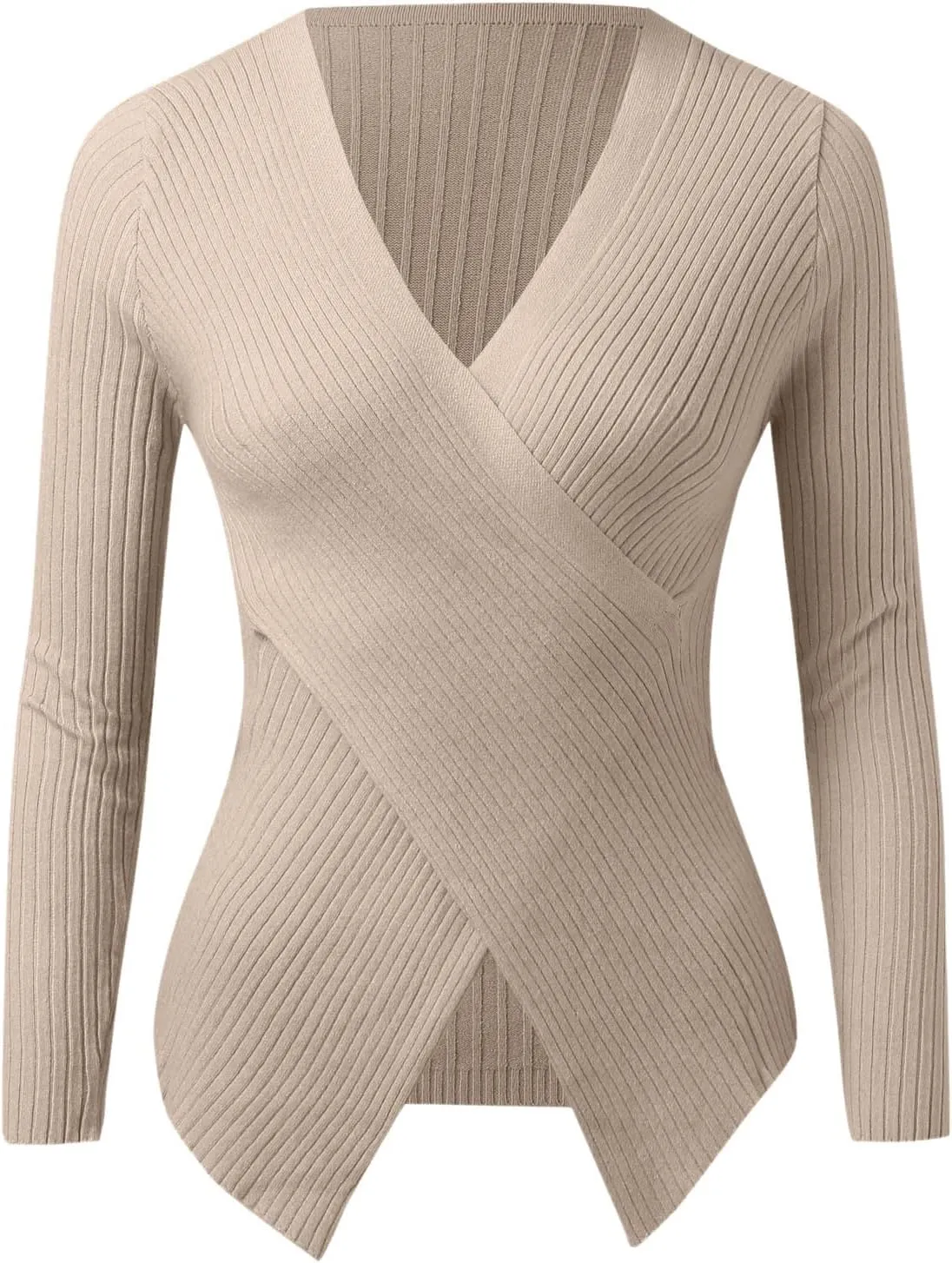 Women V Neck Pullover Sweater Solid Slim Fit Pullover Irregular Hem Sweater Fall Winter Fashion Trendy Sweater