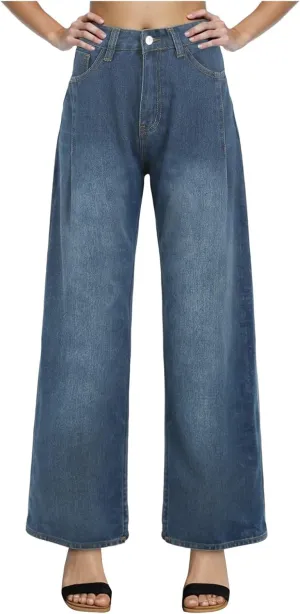 Women Wide Leg Jeans High Waist Baggy Loose Boyfriend Denim Pants Y2K 90s Casual Jean Pant with Pockets