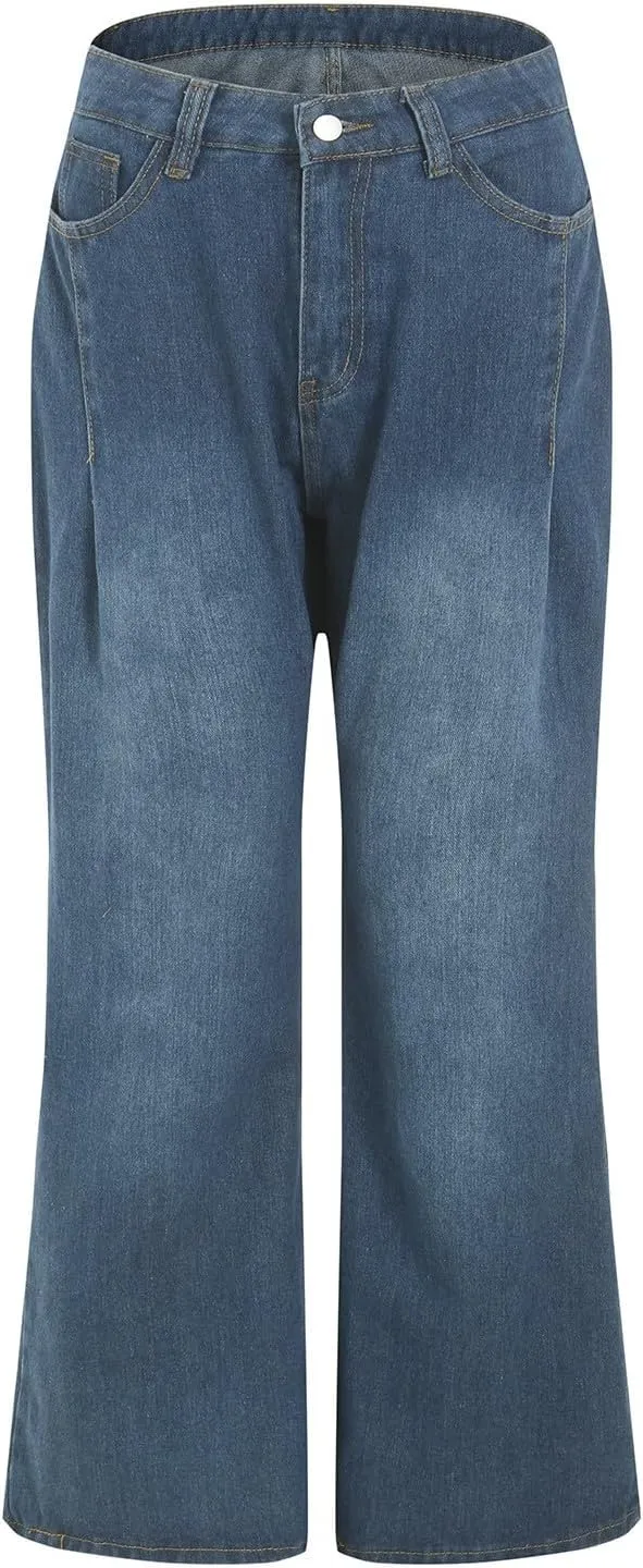 Women Wide Leg Jeans High Waist Baggy Loose Boyfriend Denim Pants Y2K 90s Casual Jean Pant with Pockets