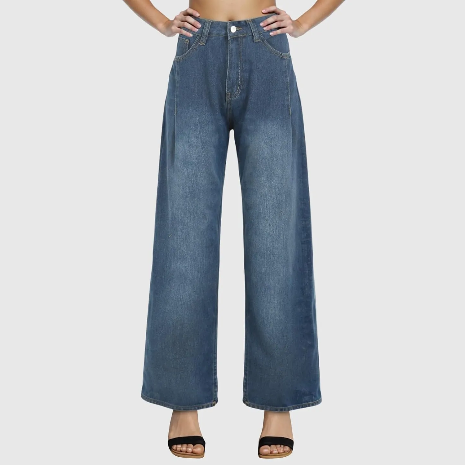Women Wide Leg Jeans High Waist Baggy Loose Boyfriend Denim Pants Y2K 90s Casual Jean Pant with Pockets