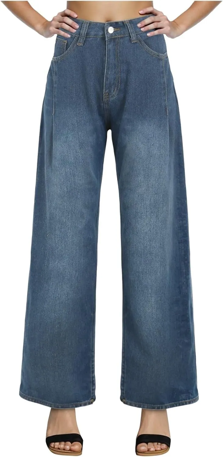 Women Wide Leg Jeans High Waist Baggy Loose Boyfriend Denim Pants Y2K 90s Casual Jean Pant with Pockets